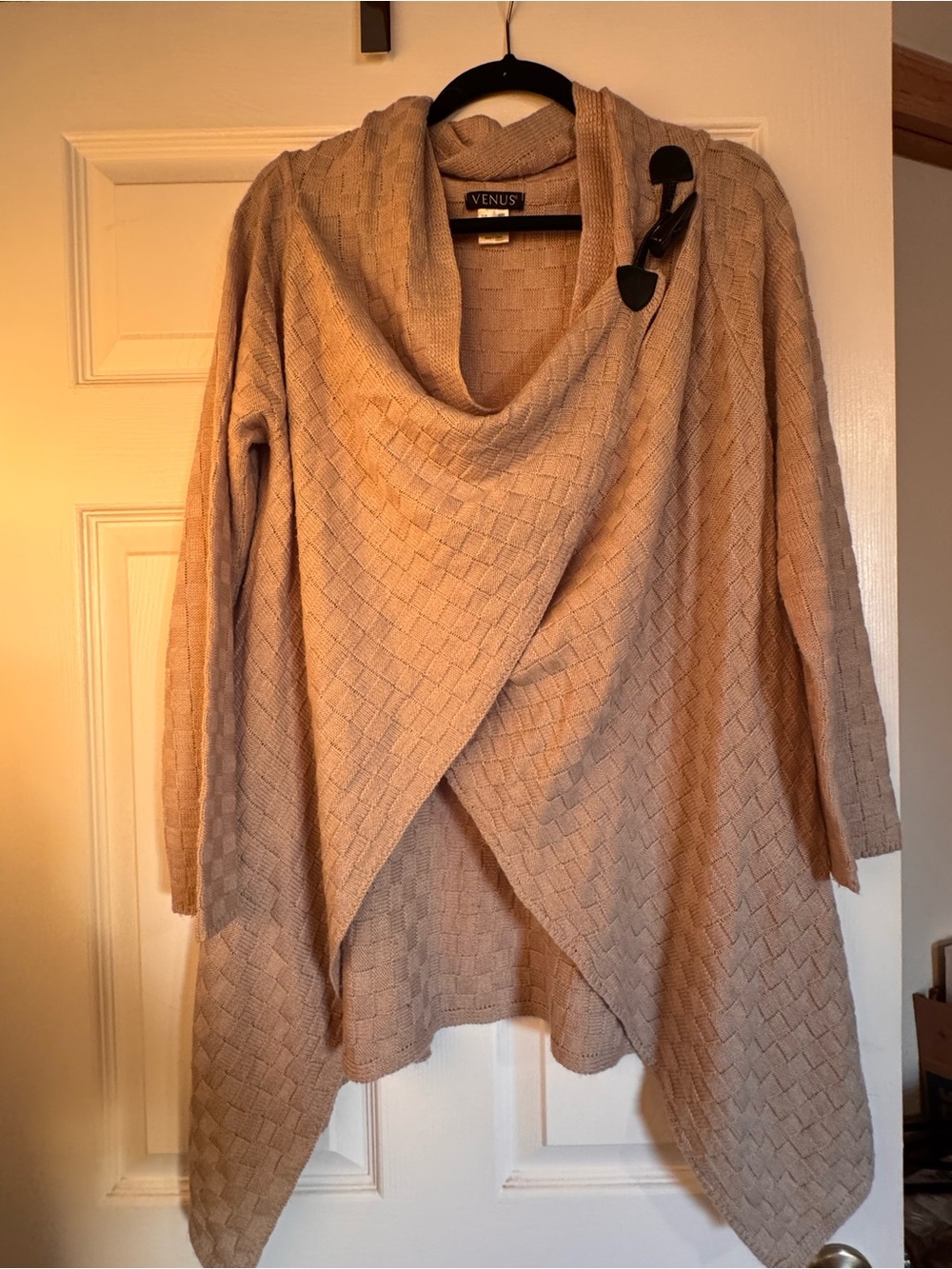 VENUS Tan Beige Textured Drape Front Sweater